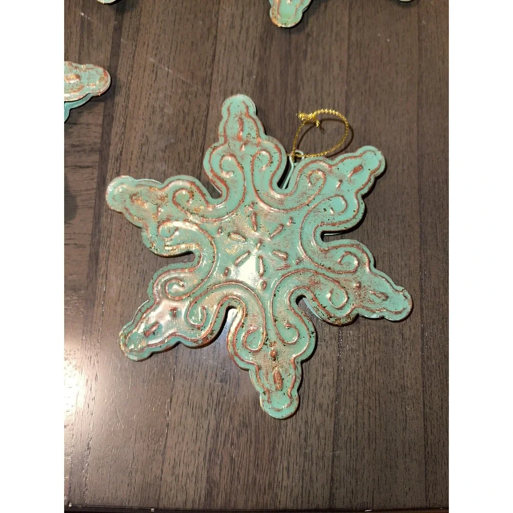 PIER 1 IMPORT METAL ANTIQUE LOOK CHRISTMAS SNOWFLAKE ORNAMENTS 6
